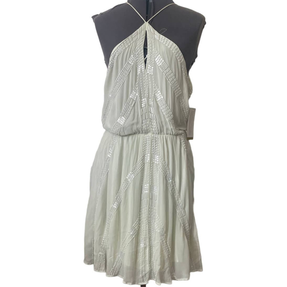 NWT Revolve New Friends Colony Mint White Drop Waist Beaded Dress • Size M 🗣